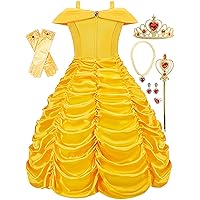 Belle Costume for Girls Princess Dress Layered Off Shoulder Dress Up with Accessories