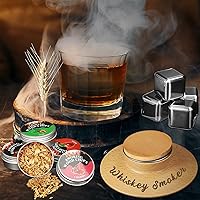 Whiskey Smoker Kit Gifts for Men - 4 pcs Flavors Wood Chips + 4 pcs Stainless Steel Ice Cubes, Whiskey Bar Smoker Accessories, Bourbon Cocktail Smoker Kit Suitable for Bartender Birthday Gifts