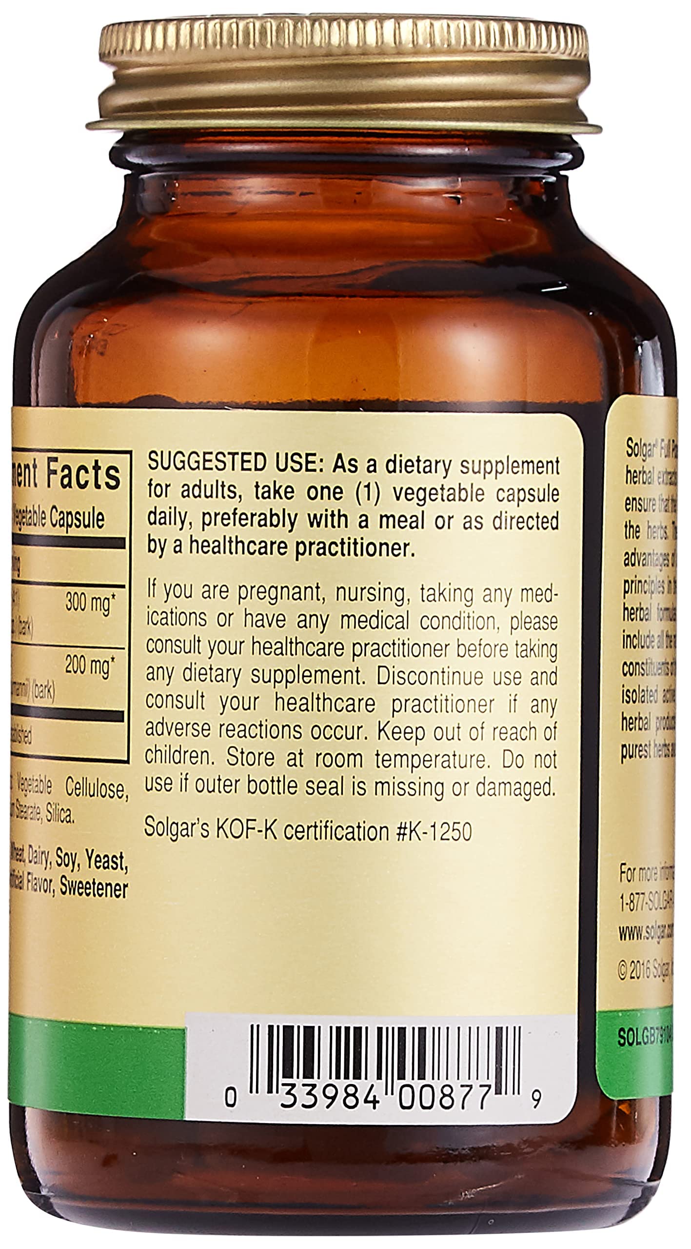 Solgar Cinnamon, 100 Vegetable Capsules - Full Potency (FP) - Supports Sugar Metabolism - Overall Wellness - Non-GMO, Vegan, Gluten Free, Dairy Free, Kosher - 100 Servings