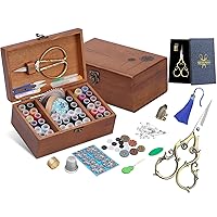 SHWAKK Embroidery Scissors 4.45in Ancient Cyan Gourd flower Scissors with Tassels and Thimble，Wooden Sewing Kit Box,Sewing Supplies for Beginner Traveler and Emergency Clothing Fixes