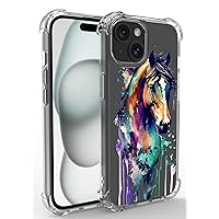 Horse Case for iPhone 15 with Stand,Drop Protection Slim Phone Case Cover for iPhone 15 6.1in - Color Graffiti Horse