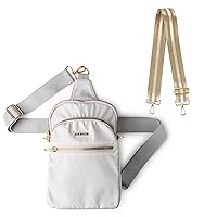 KEDZIE Roundtrip Convertible Sling Crossbody Bag (Polar Gray) & Interchangeable 2-Inch Bag Strap (Tan)