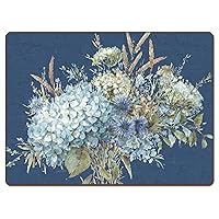 Bohemian Blue Decorative Hardboard Cork Back Tabletop Placemats, Set of 4, Manufactured in The USA, Heat Tolerant and Easily Wipes Clean
