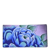 Women's Hand Painted Leather Clutch Wallet-Precious Peony Eggplant