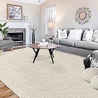 8x10 Area Rug Modern Shag Rugs for Living Room Solid Beige Thick Fluffy Throw Carpet Floral Plush Area Rug Ultra Soft Floor Carpet for Bedroom Indoor Non-Slip Area Rug Home Office Floor Decor