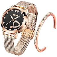 OLEVS Womens Watch Gifts Set with Bracelet Rose Gold for Lady Female Minimalist Simple Slim Thin Casual Dress Analog Quartz Wrist Watches Waterproof Two Tone