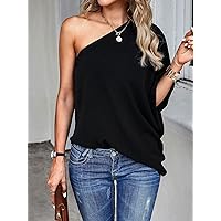 Women's Tops Sexy Tops for Women Shirts One Shoulder Dolman Sleeve Blouse (Color : Black, Size : X-Large)