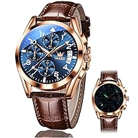 OLEVS Men's Watches Brown Black Leather Strap Quartz Watch Men with Weekday Date Waterproof Luminous Classic Elegant Wrist Watch Gift