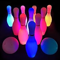 OceanWings Kids Light up Bowling Ball Toys Set,Bowling Pins Toy Game with 10 Pins & 2 Balls Fun Sports Games for Kids Toddler Indoor & Outdoor Boys Girls Children 3 4 5 6 Years