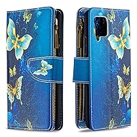 Cartoon Flip Case for Samsung Galaxy A42 5G,Butterfly Animal Painting Premium Leather Case Kickstand with 9 Card Slot Zipper Wallet
