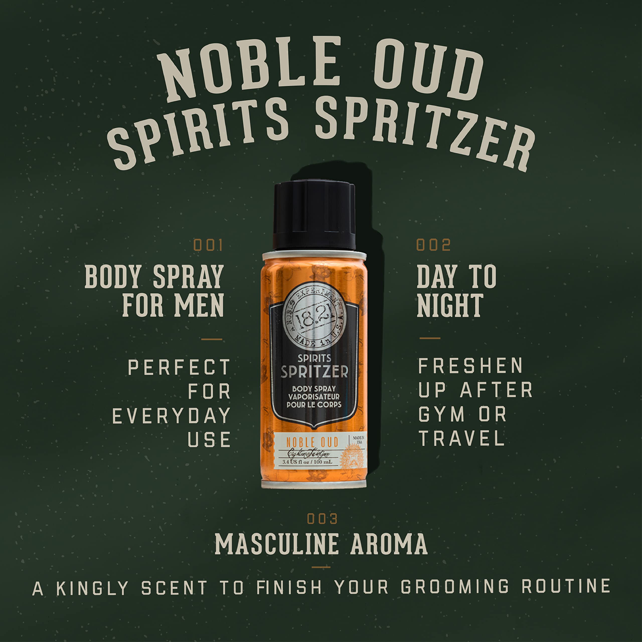 18.21 Man Made Men’s Spirits Spritzer, 3.4 oz. - Long-Lasting All Over Body Spray with Masculine Aromatics - Gifts for Him