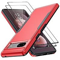 Oterkin for Google Pixel 7a Case, [3 in 1] Pixel 7a Case with [2Pcs Tempered Glass Screen Protector][10FT Military Grade Defense][Heavy Duty Protection] Google Pixel 7a Phone Case (Red)