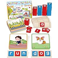 Gojmzo Wooden CVC Word Spelling Games, Preschool Kindergarten Learning Activities, Montessori Educational Toys Gifts for 3 4 5 6 Year Old Kids, Sight Words Flash Cards Reading Letters for Toddlers