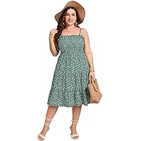 Plus Size Summer Dresses Women’s Sleeveless Square Neck Smocked Flowy Ruffle A Line Maxi Dress