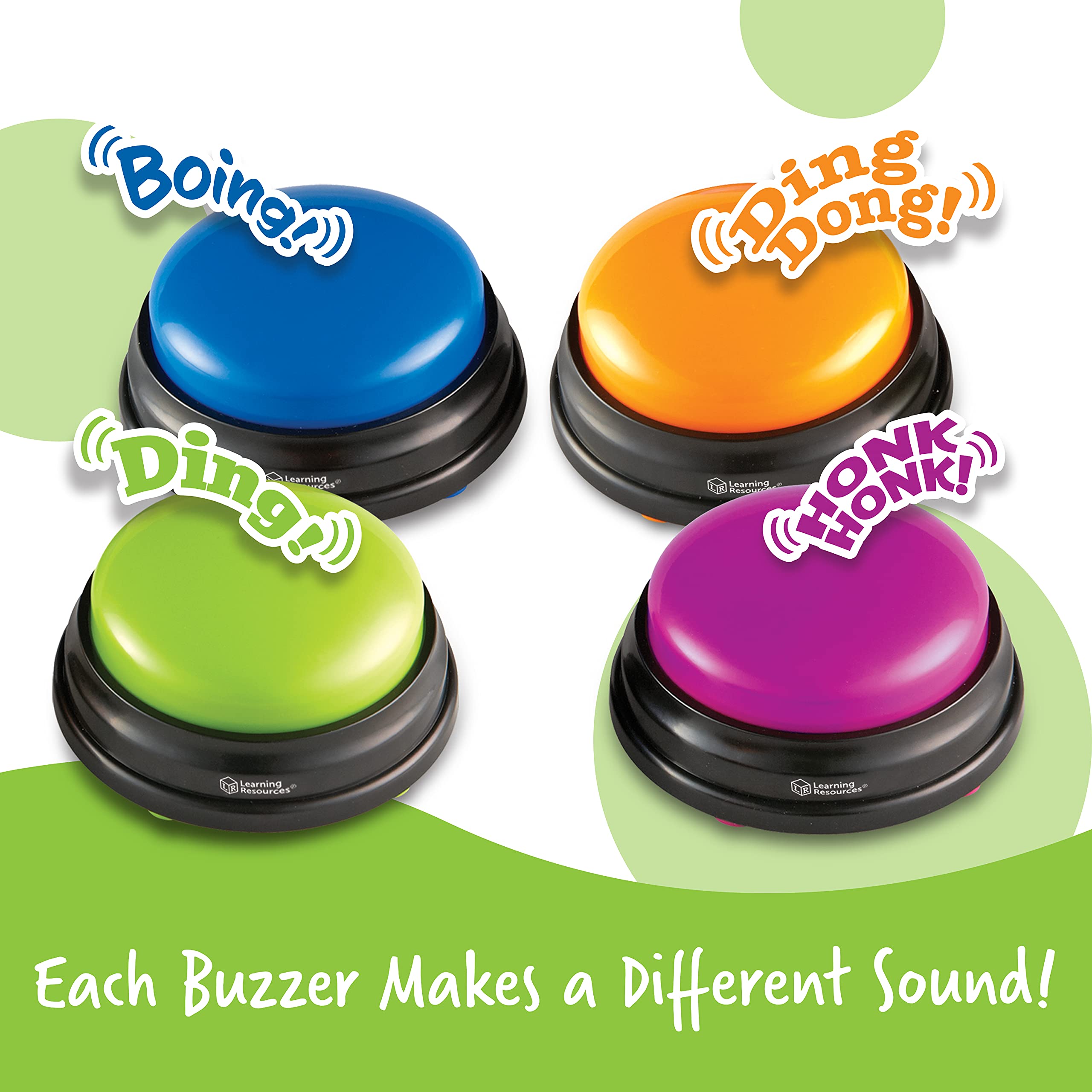 Learning Resources Answer Buzzers - Set of 4, Ages 3+, Assorted Colored Buzzers, Game Show Buzzers, Perfect for Family Game and Trivia Nights,Back to School