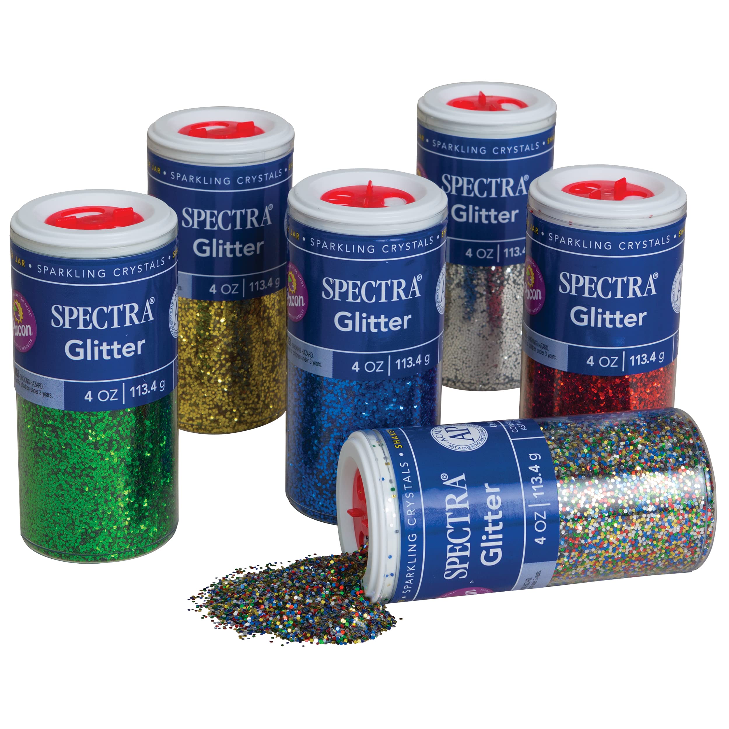 Spectra Arts & Crafts Glitter Assortment, 6 Assorted Colors, 4 oz., 6 Jars