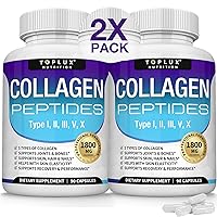 Toplux Multi Collagen Peptides Pills 1800 Mg Complex - Type I, II, III, V, X Premium Collagen Complex for Better Skin & Hair, Strong Joint, Hydrolyzed Protein, for Men Women, 90 Capsules, Supplement