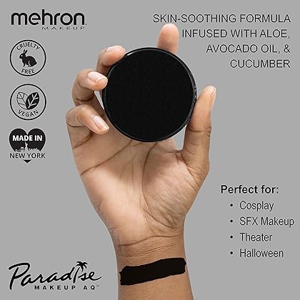 Mehron Makeup Paradise Makeup AQ Pro Size | Stage & Screen, Face & Body Painting, Special FX, Beauty, Cosplay, and Halloween | Water Activated Face Paint & Body Paint 1.4 oz (40 g) (Black)