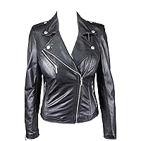 Unicorn Womens Fashion Biker Style Real Leather Jacket - Black #GI