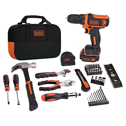 BLACK+DECKER 12V MAX Drill & Home Tool Kit, 60-Piece (BDCDD12PK)