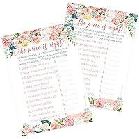 DISTINCTIVS Pink Floral Price is Right Baby Shower Game - 20 Cards - Floral Boho It's a Girl Themed Party Activities and Supplies