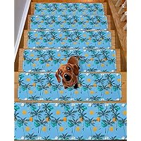 Stair Treads Non Slip for Wooden Steps Ocean Coconut Tree Pineapple and Golden Sun Stair Runner Carpet Reusable Adhesive Staircase Rugs for Kids, Elders and Pets, 8x30 Inch, 10PCS