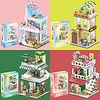 Mini Street Shop Building Sets of 4 Includes Sweet Shop, Flower Shop, Cafe, Music bar, Gift for Adult and Girls 8-14