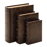 Deco 79 Wooden Decorative Box Faux Storage Book Book Shaped Boxes with Faux Leather Detailing, Set of 3 Decorative Keepsake Boxes 13