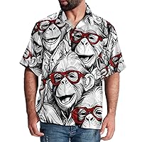 Hawaiian Shirt for Men Casual Button Down, Quick Dry Holiday Beach Short Sleeve Shirts Red Glasses Happy Monkey,S