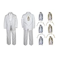 New Born Boy Christening Baptism White Suit Silver Mary Maria on Back Sm-7
