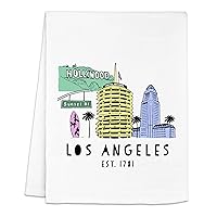 Los Angeles Skyline Colorful Dish Towel, Funny Kitchen Towels, Cotton Dish Towels for Kitchen Drying, New Home & Apartment Essentials, White Dish Towel
