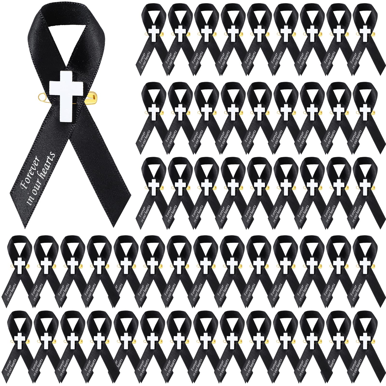 Mua 50 Pcs Cross Funeral Ribbons Memorial Ribbon Funeral Pins Classic ...