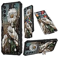 for Samsung A14 5G Case, Galaxy A14 5G Phone Case with Card Holder Detachable Kickstand Heavy Duty Shockproof Protective Case for Samsung Galaxy A14 5G, White Daisy on Wooden Fence