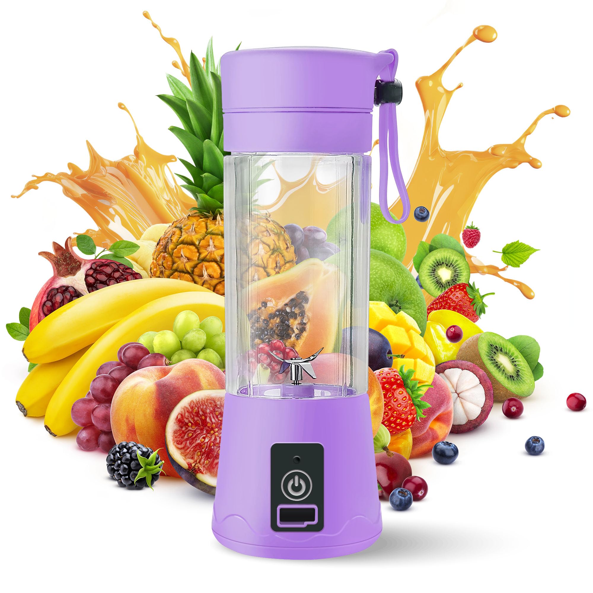 Portable Blender - Compact and USB Rechargeable Personal Travel Blenders for Smoothies, Shakes and Ice - Mini Fruit Juice Mixing Shaker Bottle - 380ml, Purple