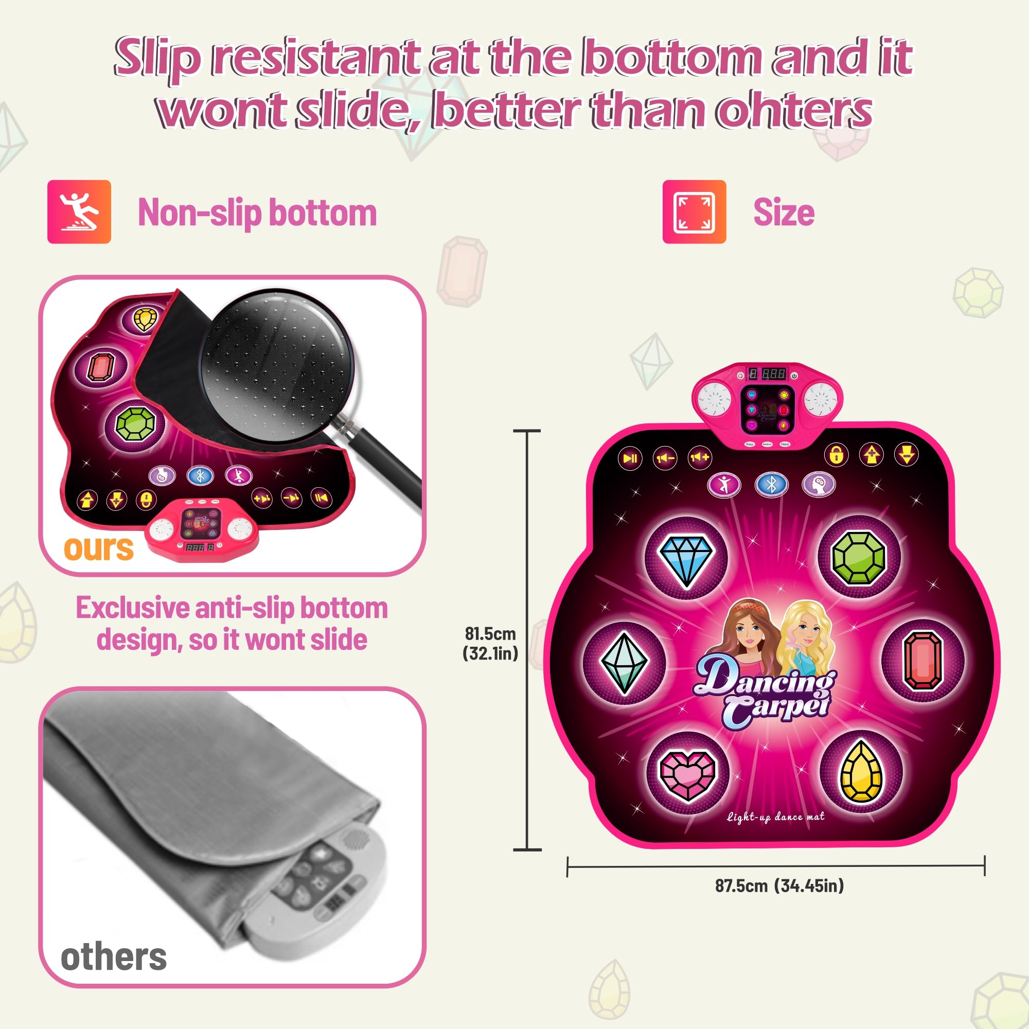 Dance Mat Toys for 4-12 Year Old Kids, Light-up Dancing Challenges Bluetooth Electronic Dance Mat with 6 Game Modes, Birthday/Xmas Gifts for 4-12 Year Old Girls