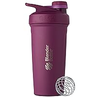 BlenderBottle Strada Twist Cap Shaker Cup Insulated Stainless Steel Water Bottle with Wire Whisk, 24-Ounce, Plum