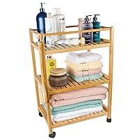 Bamboo 3-Tier Rolling Utility Cart, 3 Tier Rolling Cart, Rolling Carts with Wheels, Storage Cart, Bathroom Cart, Three Tier Rolling Cart Organizer, Bathroom Cart Organizer