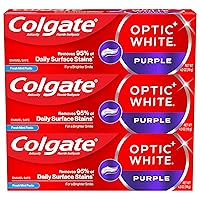 Colgate Optic White Purple Toothpaste for Teeth Whitening, Teeth Whitening Toothpaste with Fluoride, Helps Remove Surface Stains and Polishes Teeth, Enamel-Safe for Daily Use, Mint, 3 Pack, 4.2 oz