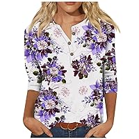 Women's 3/4 Sleeve T Shirts Button Up Vintage Blouse Going Out Lounge Summer Tops Graphic Floral Tees