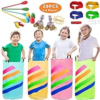 29PCS Potato Sack Race Bags, Egg and Spoon Race, Carnival Games 3-Legged Relay Race Bands, Outdoor Games for Kids and Adults (with Game Prizes & Whistles), Outside Yard Lawn Birthday Party Games