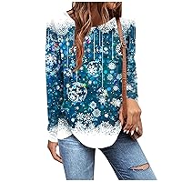 Women's Christmas Shirts Long Sleeve Tunic Loose Top Pleated Button Casual Print T-Shirt Tops Fashion, S-3XL