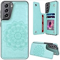 MMHUO for Samsung Galaxy S21 5G Case with Card Holder,Flower Magnetic Back Flip Case for Samsung Galaxy S21 5G Wallet Case for Women,Protective Case Phone Case for Samsung Galaxy S21 5G,Mint