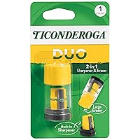 Ticonderoga DUO 2-in-1 Pencil Sharpener & Eraser, Yellow, 6 Count