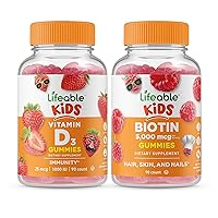 Lifeable Vitamin D Kids + Biotin Kids, Gummies Bundle - Great Tasting, Vitamin Supplement, Gluten Free, GMO Free, Chewable Gummy