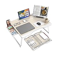 Cooper Mega Table Plus - Premium XXL 26x19in Extra Large Lap Desk w/Book Stand | Multifunctional Folding Laptop Stand for Bed, Laptop Desk for Bed, Laptop Bed Tray, Floor Desk (White Oak)