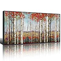 Mofutinpo Large Framed Wall Decor canvas Red Leaves White Birch Tree Wall Art For Living Room bedroom rustic kitchen Modern painting Artwork 29x58 Large Size Black Framed