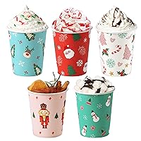 Fit Meal Prep 50 Pack 8 oz Christmas Coffee Cups, Durable Thickened Christmas Disposable Paper Cups for Hot Beverage Chocolate Tea Cocoa, Xmas Party Cups for Kids, Adult, Party, Holiday
