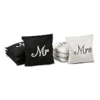 GoSports Wedding Theme Cornhole Bag Set - Includes 4 Black Mr Bags and 4 White Mrs Bags