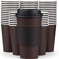 Promora 16 oz Brown Disposable Coffee Cups with Lids & Sleeves, Hot Coffee Cup Sleeves Disposable, Premium Insulated To Go Coffee Paper Cups with Lids & Sleeves (16 oz, Pack of 100) Brown and Black