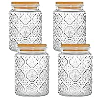 Nicunom 4 Pack Vintage Glass Jars, 24 Oz Airtight Storage Jars with Bamboo Lid Clear Glass Food Storage Container Glass Canister for Kitchen Counter, Pantry, Coffee Beans, Tea, Sugar, Cookie, Candy